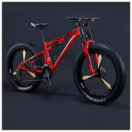 NZKW Fat Tyre Bike NZKW 26 Inch Fat Tire Hardtail Mountain Bike for Men and Women, Dual-Suspension Adult Mountain Trail Bikes, All Terrain Bicycle with Adjustable Seat & Dual Disc Brake, 30 Speed, Red 3 Spoke