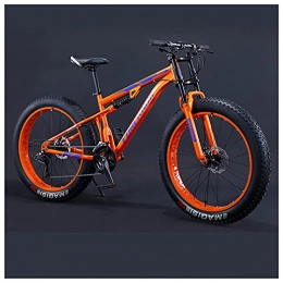 NZKW Fat Tyre Bike NZKW 26 Inch Fat Tire Hardtail Mountain Bike for Men and Women, Dual-Suspension Adult Mountain Trail Bikes, All Terrain Bicycle with Adjustable Seat & Dual Disc Brake, 7 Speed, Orange Spoke