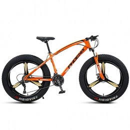 NZKW Fat Tyre Bike NZKW 26 Inch Mountain Bike for Boys, Girls, Mens and Womens, Adult Fat Tire Mountain Bicycle, Carbon Steel Beach Snow Outdoor Bike, Hardtail, Disc Brakes, Orange 3 Spoke, 7 Speed