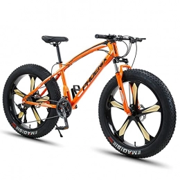 NZKW Fat Tyre Bike NZKW 26 Inch Mountain Bike for Boys, Girls, Mens and Womens, Adult Fat Tire Mountain Bicycle, Carbon Steel Beach Snow Outdoor Bike, Hardtail, Disc Brakes, Orange 5 Spoke, 21 Speed