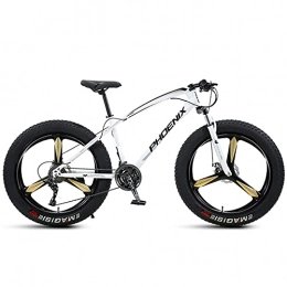 NZKW Fat Tyre Bike NZKW 26 Inch Mountain Bike for Boys, Girls, Mens and Womens, Adult Fat Tire Mountain Bicycle, Carbon Steel Beach Snow Outdoor Bike, Hardtail, Disc Brakes, White 3 Spoke, 24 Speed
