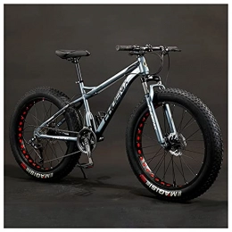 NZKW Fat Tyre Bike NZKW Adult Mountain Bike, 24-Inch Wheels, Mens, Womens Steel Frame, Fat Tire Mountain Bikes Hardtail Mountain Bicycle, Mechanical Disc Brakes, Gray, 21 Speed