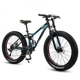 NZKW Fat Tyre Bike NZKW Fat Tire Bike for Men Women, 24-Inch Wheels, 4-Inch Wide Knobby Tires 7 / 21 / 24 / 27 / 30 Speed Beach Snow Mountain Bicycle, Dual-Suspension & Dual Disc Brake, Green, 27 Speed