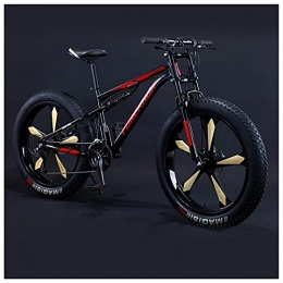 NZKW Fat Tyre Bike NZKW Mens Women Fat Tire Mountain Bike, 26-Inch Wheels, 4-Inch Wide Off-road Tires, 7 / 21 / 24 / 27 / 30 Speed Full Suspension Moutain Bicycle for Adults Teens, Carbon Steel, 24 Speed, Black 5 Spoke