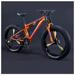 NZKW Fat Tyre Bike NZKW Mens Women Fat Tire Mountain Bike, 26-Inch Wheels, 4-Inch Wide Off-road Tires, 7 / 21 / 24 / 27 / 30 Speed Full Suspension Moutain Bicycle for Adults Teens, Carbon Steel, 24 Speed, Orange 3 Spoke