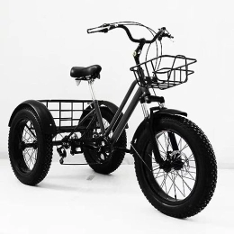 BOHHO Fat Tyre Bike Tricycle Adult 20" Inch Fat Tire 7-Speed 3 Wheel Bikes for Adults Three Wheel Bike for Adults Adult Trike Farm Fruit Cargo Basket Three Wheel Bicycle Trike for Adults