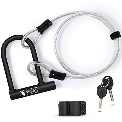Bike Lock : Bike U Lock with Steel Cable Heavy Duty Bicycle U-Lock, High Security Anti-Theft Protection Bike U-shaped Lock with 1.2m x 10mm Flex Cable, for MTB Road Bike, Motorcycle, Fence, Store Doors, E-Scooter
