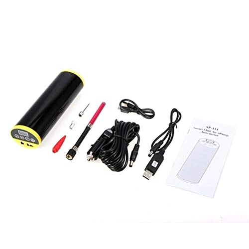 Bike Pump : Cycling Floor Pump Emergency Power Bank Flashlight with Car Charger Bike Motorcycle Car Air Pump Built-in Gauge (Color : Black, Size : ONE SIZE)