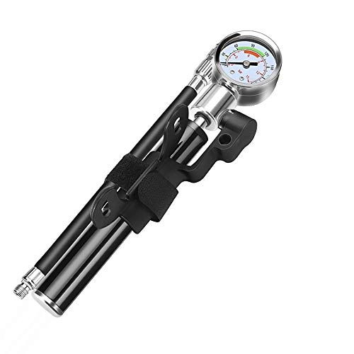 Bike Pump : Frame Mounted Pumps Repair Tool Combination With Barometer Small Portable Bicycle Hand Pump Repair Tire Easy To Use (Color : Black, Size : 197mm)