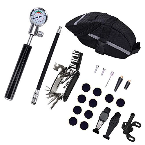 Bike Pump : Qiutianchen Bicycle Pump Installation Kit For A Bicycle Pump Mini Pump Seamless Mountain Bike Tire Puncture Repair Bicycle Saddle Bag Suitable for Bicycles (Color : Black, Size : 20 * 2cm)