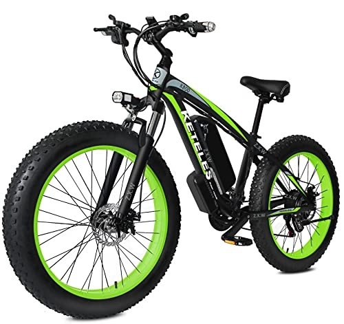 Bici elettriches : 26" Bicicletta Elettrica E-Bike, E-Mountain Bike con 48V 17.5Ah Li-Batteria, Bici Elettrica Bike con 4.0 Fat Tire per Adulto Uomo e Donna, Shimano a 21 marce (verde)