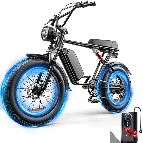 Bici elettriches : apiwo Bicicletta Elettrica 20"x 4.0 Fat Tire, Shimano 7spd, Freni a Disco Meccanici Anteriori e Posteriori, E-Bike per Adulti, Batteria Rimovibile 48V 20Ah