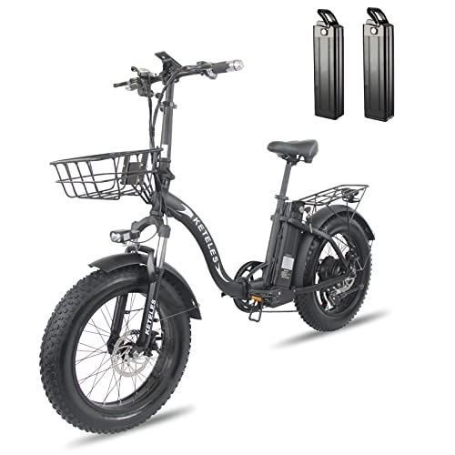 Bici elettriches : Bicicletta elettrica da 20 pollici, 250 W, motore Ebike 48 V, batteria agli ioni di litio 4.0 Tires Fold Fat Ebike Beach Cruiser Bike-KF9 250 W (1 set KF9, 2 batterie)