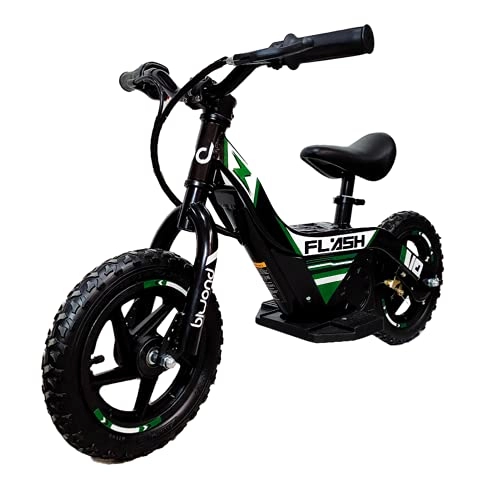 Bici elettriches : Biwond Bicicletta elettrica infantile flash (motore 100 W, 6 Km / H, batteria al litio, 300 cicli di carica, 4 a 8 anni, sellino regolabile, peso massimo 40 kg) - blu