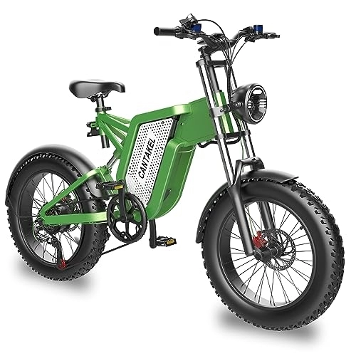 Bici elettriches : CANTAKEL Bici Elettrica da 20 "per Pneumatici Grassi, Mountain Bike Fuoristrada con Batteria da 48 V 25 Ah, Doppia Sospensione e Freno a Olio