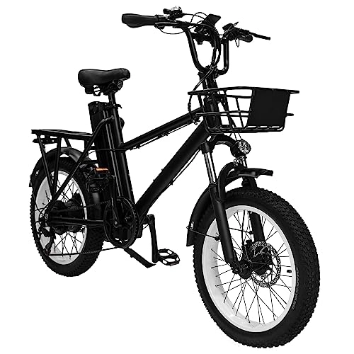 Bici elettriches : CANTAKEL Bicicletta elettrica per adulti 20" Ebike di Pneumatici Grassi 48V 28AH Batteria Rimovibile, 7 Velocità, 100-175KM Bike Assist a pedale con cestino