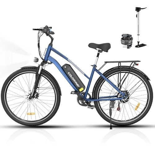 Bici elettriches : COLORWAY Bici elettriche per Adulti, bicicletta elettrica con Pneumatico Grande da 28" e Motore da 250 W, 7 velocità, Batteria da 36V / 15Ah, 45-90 km, Mountain E Bike per Uomo Donna, con Display LCD.