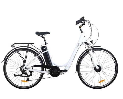 Bici elettriches : DEAKY SPORTS Bicicletta Elettrica, City E-bike Unisex Adulto Cambio a 7 Velocità E-Bike da 28'' con Pedalata Assistita Carico Massimo 120kg (Bianco)