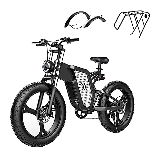 Bici elettriches : DEEPOWER Bicicletta Elettrica, Bici Elettrica da 20" x 4, 0 con pneumatici grassi per adulti, Batteria Rimovibile da 48V 25Ah, Bici Elettrica per Neve, Spiaggia, Doppio Ammortizzatore Idraulico