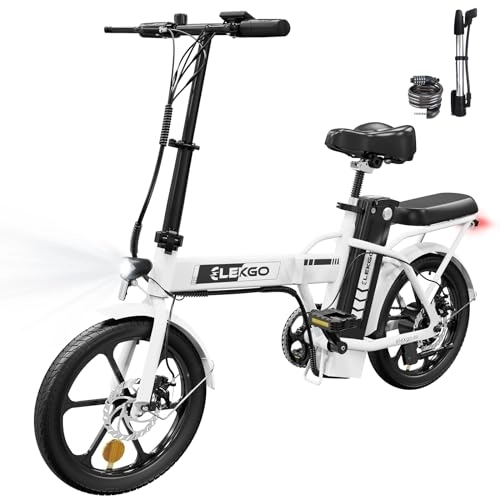 Bici elettriches : ELEKGO Bicicletta Elettrica Bicicletta Pieghevole da 16 Pollici Batteria da 36V 8.4Ah per Pendolari, City Bike con Motore da 250W, Bici Elettrica per Adulti Fino a 35-70 KM