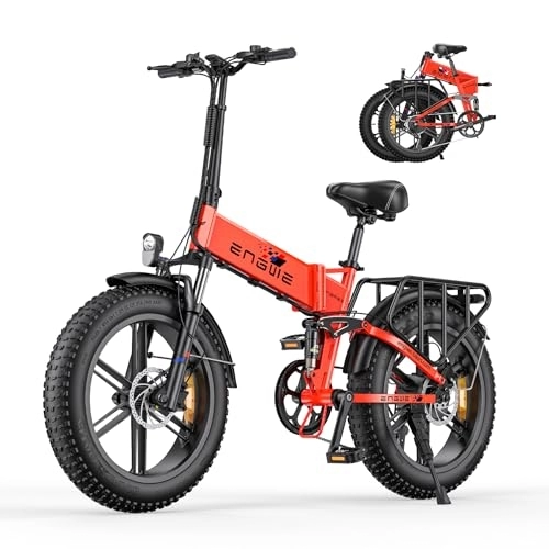 Bici elettriches : ENGWE Engine X Bicicletta elettrica pieghevole 250 W Bicicletta elettrica 20" x 4.0 Fat Bike pieghevole E-Mountain Bike con batteria da 48 V 13 Ah rimovibile – 25 km / h fino a 120 km (rosso)