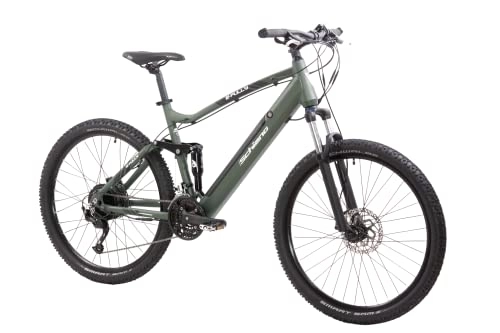 Bici elettriches : F.lli Schiano E-Fully 27.5" Mountain Bike Elettrica con Motore da 250W e Batteria al Litio rimovibile integrata nel telaio, Velocità Shimano, Display LCD, colore Dark Khaki, doppia sospensione