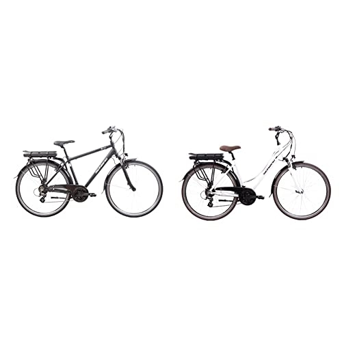 Bici elettriches : F.lli Schiano E-Ride 28'', Bicicletta Elettrica da Città, Uomo, Nera & E-Ride 28'', Bicicletta Elettrica da Città, Donna, Bianca