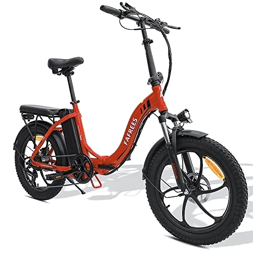 Bici elettriches : Fafrees Bici elettrica F20 20 pollici, 36V 16Ah, motore 250W, 25km / h, pneumatici 3.0 Fat, bici elettrica pieghevole Shimano 7 velocità, rosso