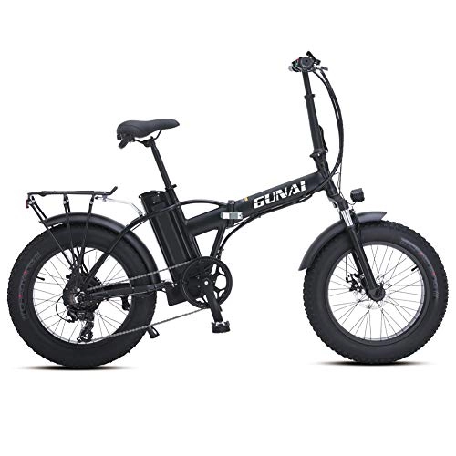 Bici elettriches : GUNAI Bicicletta elettrica da con Freno a Disco da 20 Pollici Pieghevole Mountain Bike con Batteria al Litio da 48 V 15 Ah (Nero)