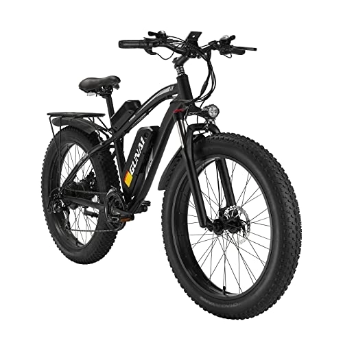 Bici elettriches : GUNAI Bicicletta Elettrica Fat Bike 26"4.0 Pneumatico E-Bike Fuoristrada 48V 17AH Mountain Bike con Sedile Posteriore（Nero）