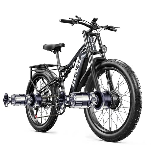 Bici elettriches : GUNAI GN68 Bicicletta Elettrica a Doppio Motore per Adulti, Bicicletta Elettrica per Pneumatici Grassi da 26 pollici per Tutti i Terreni 48V17.5AH Batteria Samsung e Sospensione Completa