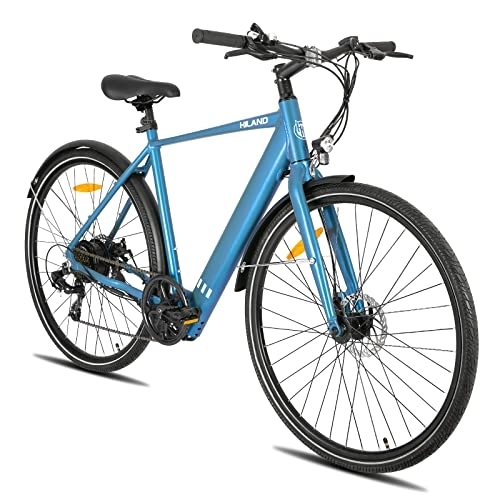 Bici elettriches : HILAND - Bicicletta elettrica 250 W, motore BAFANG conforme all'UE, per fuoristrada, 28 pollici, con cambio Shimano a 7 marce, batteria integrata da 36 V, colore: Blu