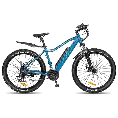 Bici elettriches : HILAND Bicicletta elettrica da 26 pollici, Fat Tire E-MTB, in alluminio, E-Mountain Bike Shimano a 21 marce e motore posteriore per uomo e donna, 25 km / h, blu