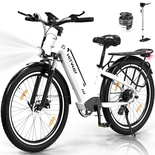 Bici elettriches : HITWAY City Bicicletta elettrica, 250W City Cruiser E bike, batteria rimovibile 48V 18Ah Portata massima 55-80KM, Shimano 7 velocità, bici elettrica per pendolari per adulti