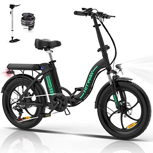 Bici elettriches : HITWAY E-Bike Bicicletta Elettrica 20 '' Fat Tire Bicicletta Pieghevole Bicicletta Elettrica, 250 W / 36 V / 11, 2 Ah Batteria, Max.Electric chilometraggio può raggiungere 35-90 km, Black green