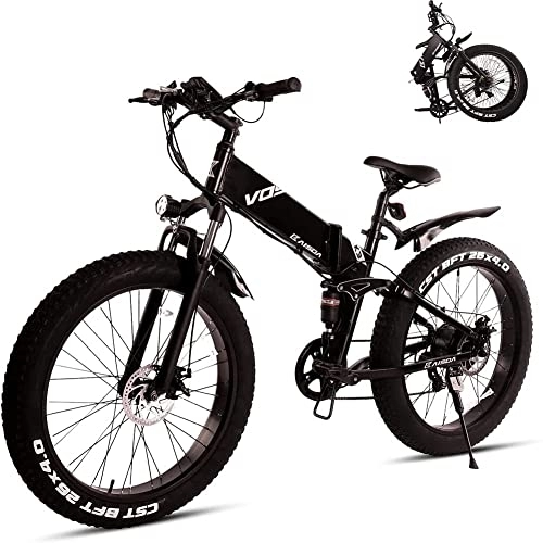 Bici elettriches : KAISDA Bicicletta Elettrica Pieghevole K3 Mountain Bike Elettrica da 26 Pollici, Batteria Rimovibile 48V10AH, Shimano 7 Velocità, Display LCD, Nero