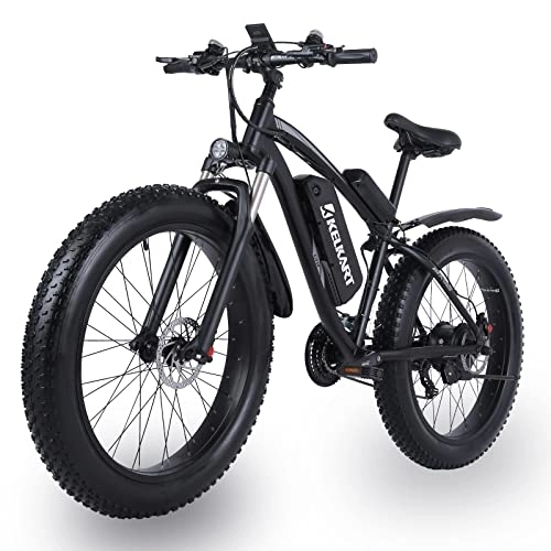 Bici elettriches : KELKART Fat Tire Electric Bike, mountain bike da 26x4.0 pollici con batteria agli ioni di litio rimovibile da 48V 17AH e sistema di cambio a 21 velocità per adulti…