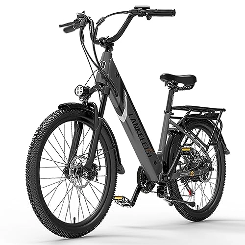 Bici elettriches : Kinsella ES500PRO City bike elettrica: batteria al litio 14, 5 Ah, pneumatici 24 * 2, 4, strumento intelligente, Shimano a 7 velocità, freno a disco. (grigio)