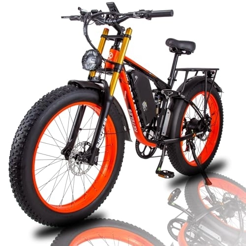 Bici elettriches : Kinsella K800 Pro Bicicletta elettrica a doppio motore 26" x 4.0 Fat Tire, 7 velocità, batteria rimovibile 23AH, freni a disco idraulici (rosso)