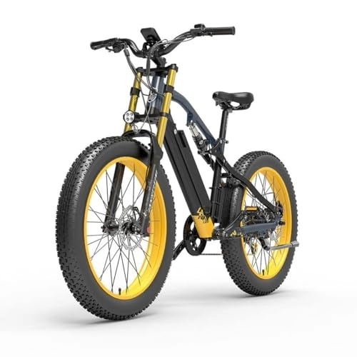 Bici elettriches : Kinsella RV700 Bici elettrica Explorer : grandi sospensioni ammortizzanti, display a LED, mountain bike elettrica con pneumatici grassi da 26 pollici * 4.0. (giallo)