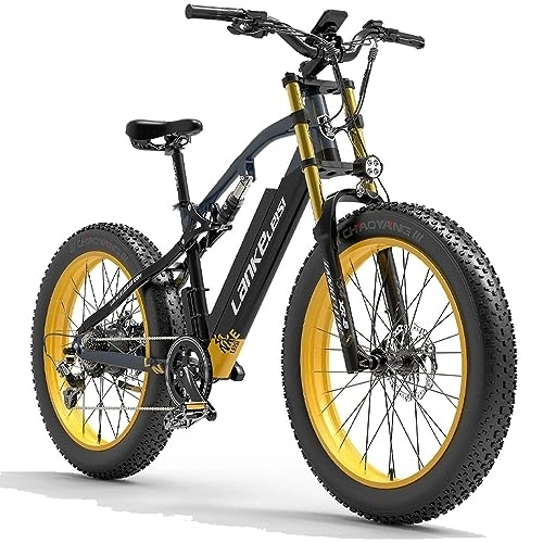 Bici elettriches : Kinsella RV700 - Bicicletta elettrica con pneumatici grandi, telaio in alluminio 6061 e molla ammortizzatore, batteria 48 V 16 Ah, pneumatici da 26 pollici x 4, 0 (giallo)