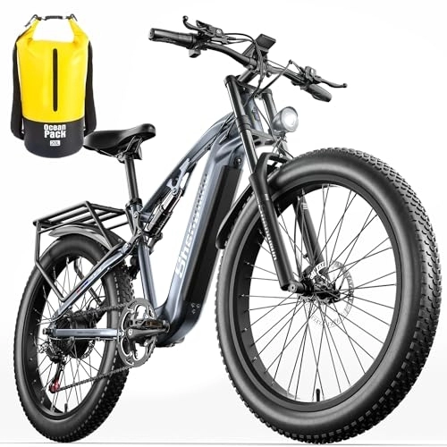 Bici elettriches : Mountain bike elettrica da 26 pollici con pneumatici grassi, batteria rimovibile da 48V 17, 5AH, SHIMANO a 7 velocità, tre modalità di guida Bicicletta elettrica con pedali e sella ebike