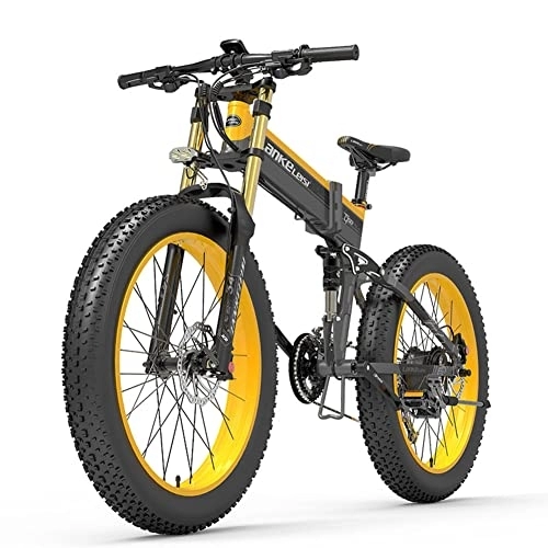 Bici elettriches : Mountain bike elettrica pieghevole T750plus da 26 pollici, motoslitta con pneumatici larghi 27 velocità 4.0, con batteria al litio 48V14.5Ah / 17.5Ah, adatta per adulti (giallo, 14.5Ah)