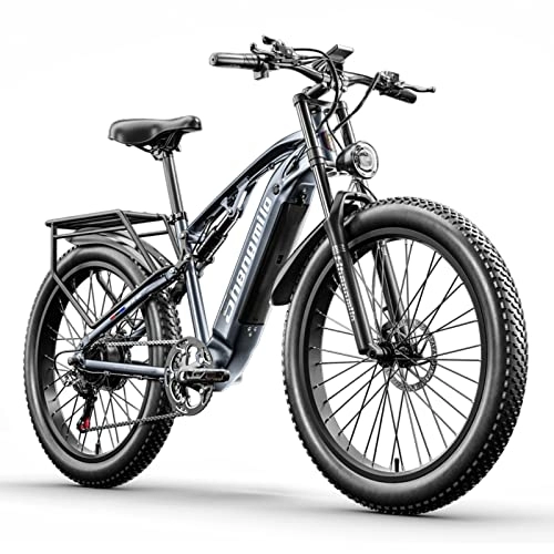 Bici elettriches : MX05 mountain bike elettrica per adulti, batteria ottagonale motore 48V15AH, bici elettrica a sospensione completa con pneumatici da spiaggia da 26 pollici con freni a doppio olio