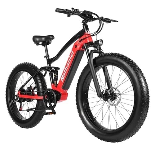 Bici elettriches : Nathaniel 26-inch Electric Bike Outdoor Sport 4.0 Fat Tires Mountain Bike 48V 20Ah Removable Lithium Battery Bicycle Aluminum Alloy Frame Adult E-Bike (Red)