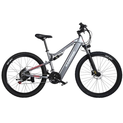 Bici elettriches : RANDRIDE YG90 - Bicicletta elettrica da 27, 5", batteria da 48 V, 17 Ah, con pedalata assistita a 21 velocità, freno a disco idraulico, telaio in lega di alluminio (YG90 / Grigio)