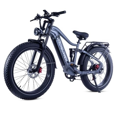 Bici elettriches : RZOGUWEX Bicicletta elettrica, EBIKE fuoristrada da 26 pollici per adulti con batteria rimovibile agli ioni di litio da 48 V 25 Ah, 7 velocità con doppi ammortizzatori e doppio freno a disco idraulico