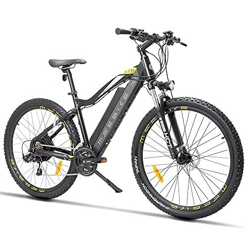 Bici elettriches : SAWOO 27.5" Mountain Bike elettrica 13ah Freno a disco a batteria rimovibile, Shimano 21 velocità, bici da spiaggia elettrica per adulti
