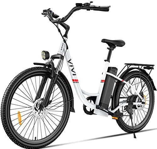 Bici elettriches : Vivi C26, Pedelec E Bike Bicicletta Elettrica Citybike Unisex Adulto, Bianco (White), 26 inches