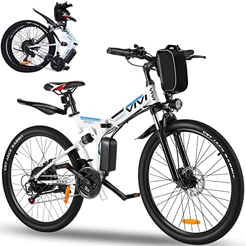 Bici elettriches : Vivi M026tgb, Biciclette elettriche Unisex Adulto, Bianco Blu, 26 Pollici